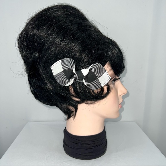 Black and White Plaid Pinup Bandana Knotted Hair Bow - Picture 4 of 11